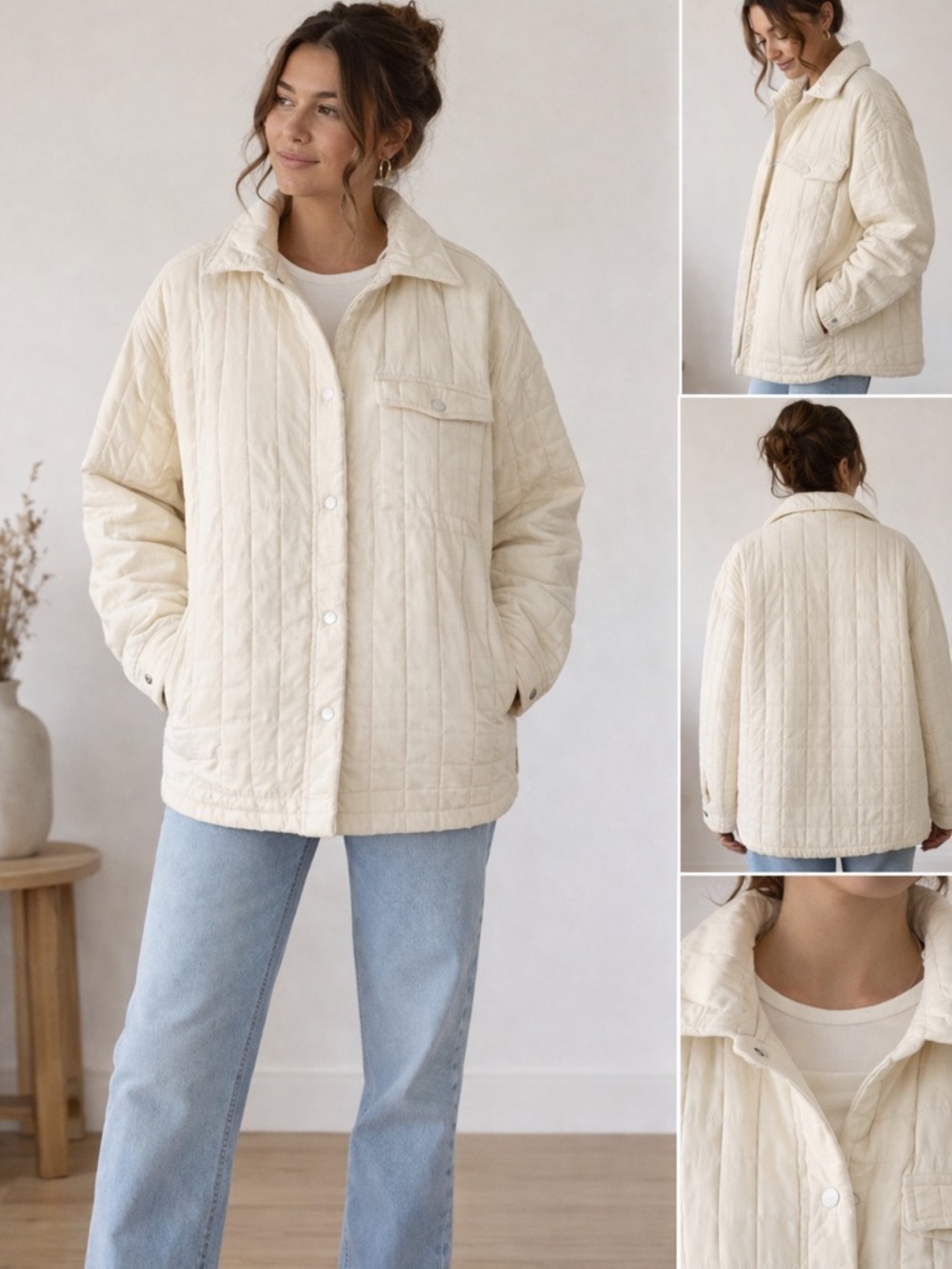 O’neil Quilted Overshirt Jacket in Cream - Women’s Lightweight Coat